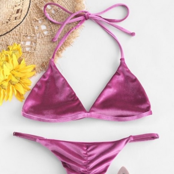 Zaful Other - Zaful pink velvet bikini set